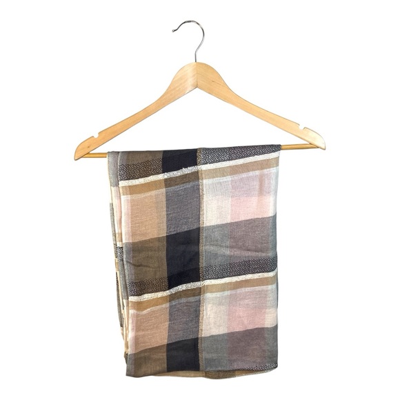 LOFT Multicolor Neutral Tone Plaid Cowl Neck Infinity Scarf - Picture 1 of 2